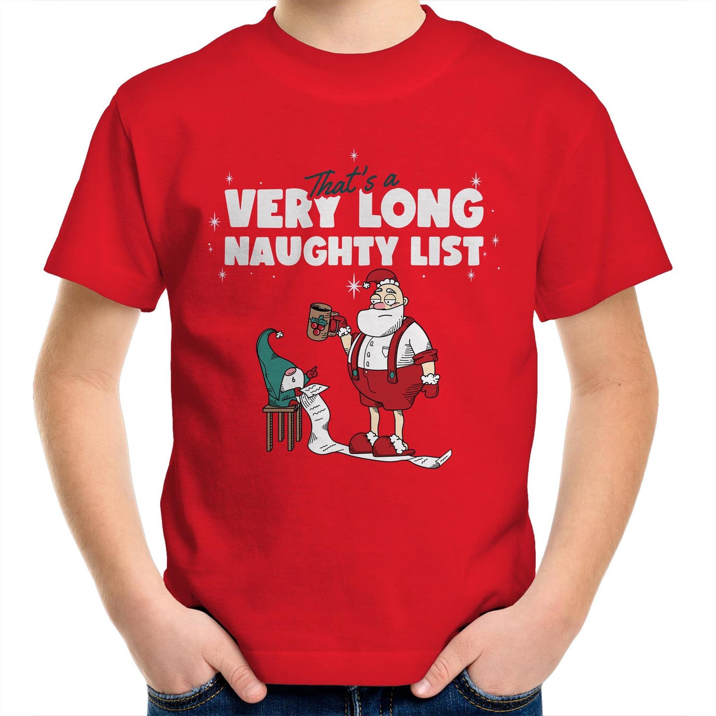 Santa's Naughty List - Kids Youth Crew T-Shirt Red Christmas Kids T-shirt Merry Christmas