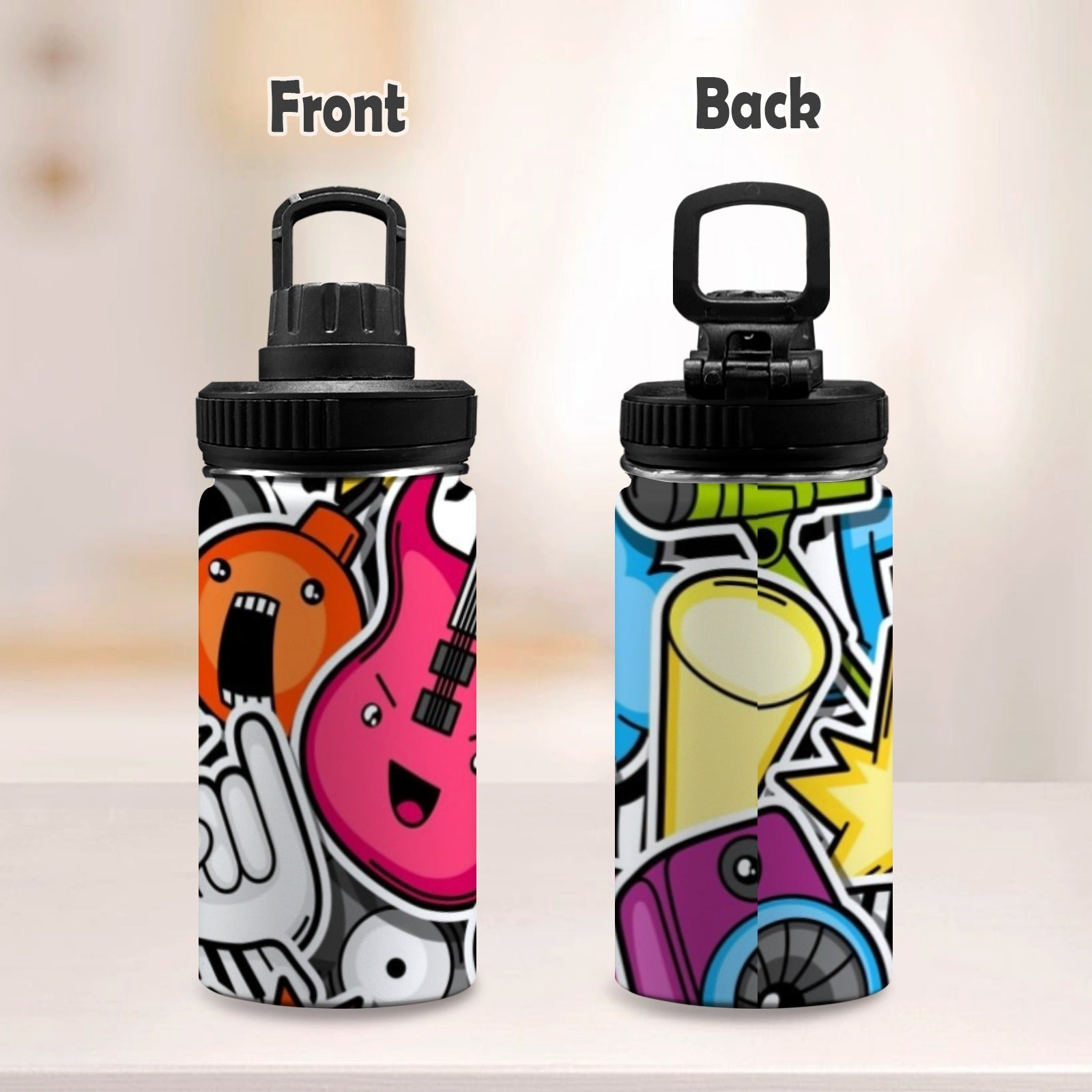Sticker Music - Kids Water Bottle with Chug Lid (12 oz) Kids Water Bottle with Chug Lid