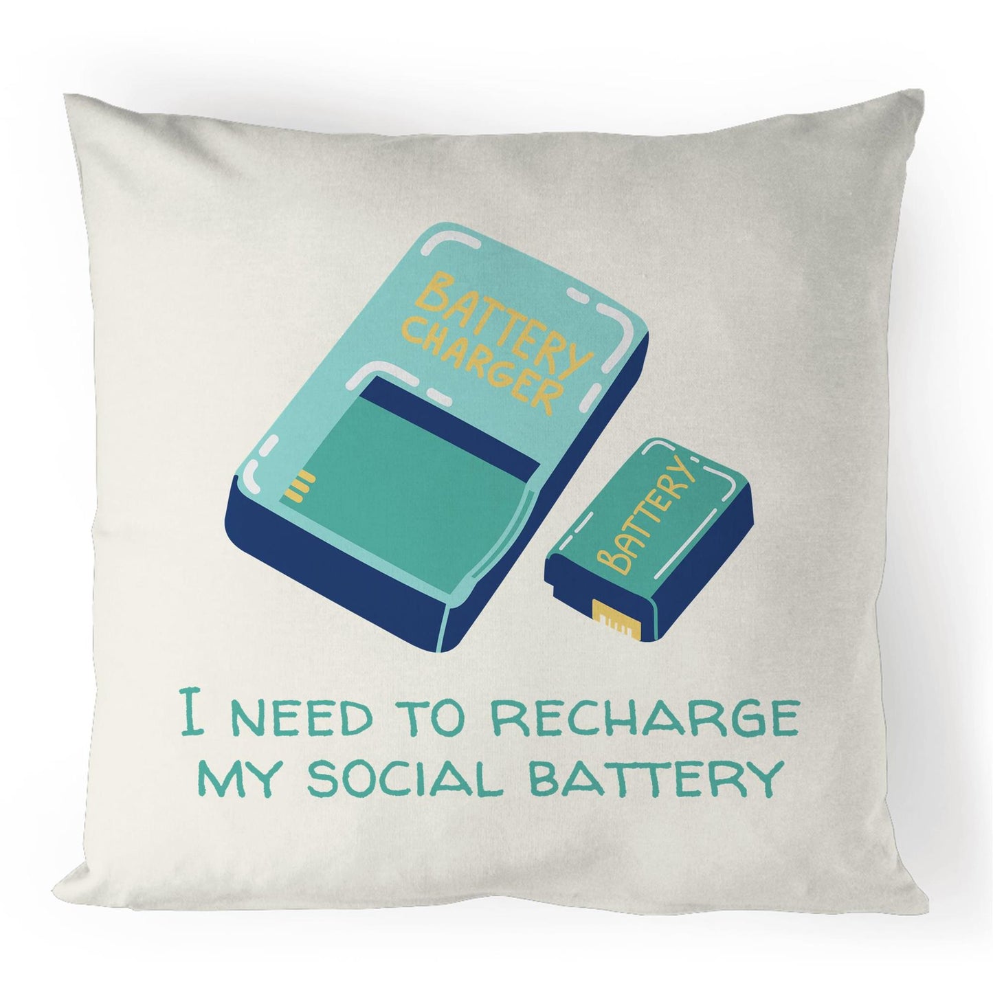 Recharge My Social Battery - 100% Linen Cushion Cover Natural One-Size Linen Cushion Cover Funny