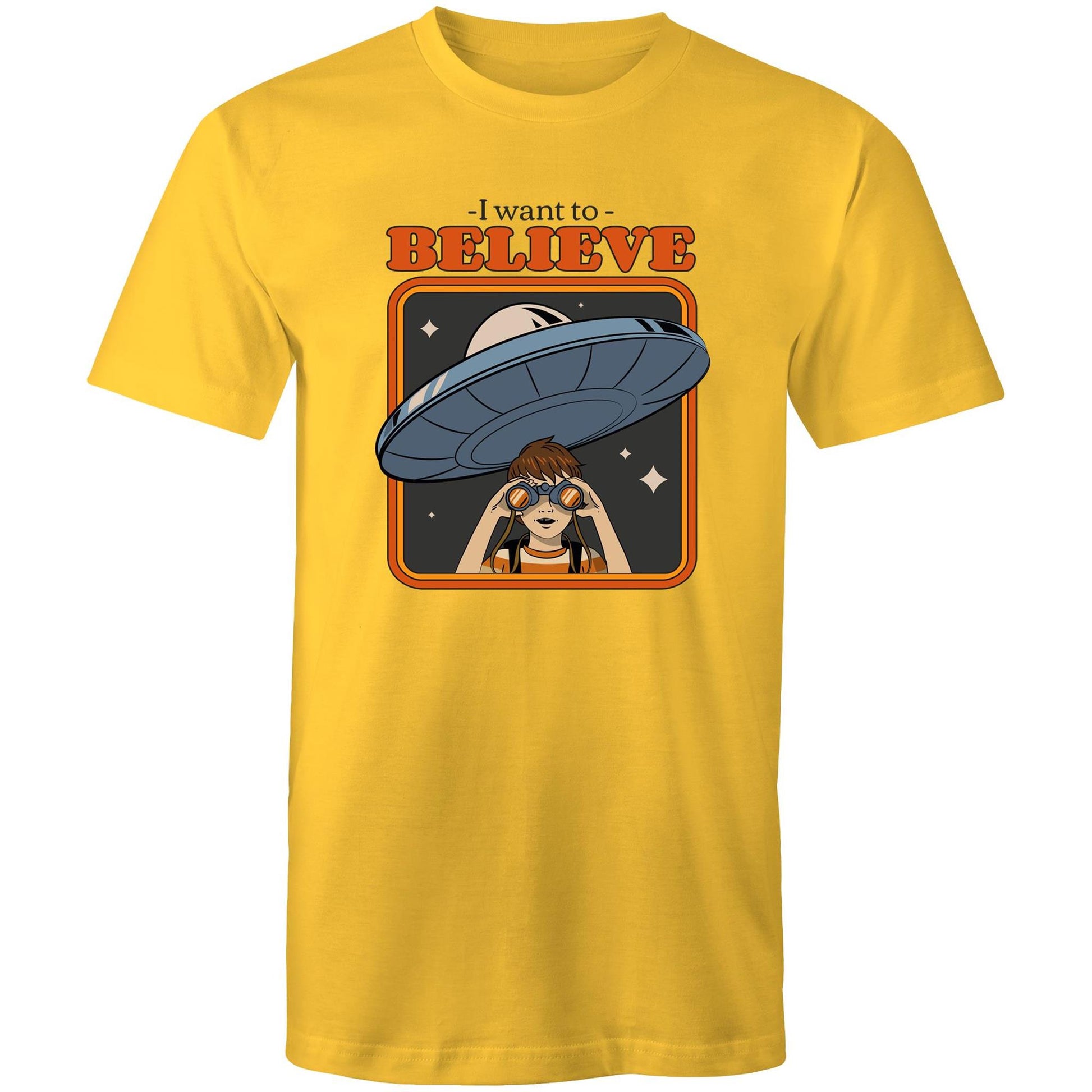 I Want To Believe - Mens T-Shirt Yellow Mens T-shirt Sci Fi