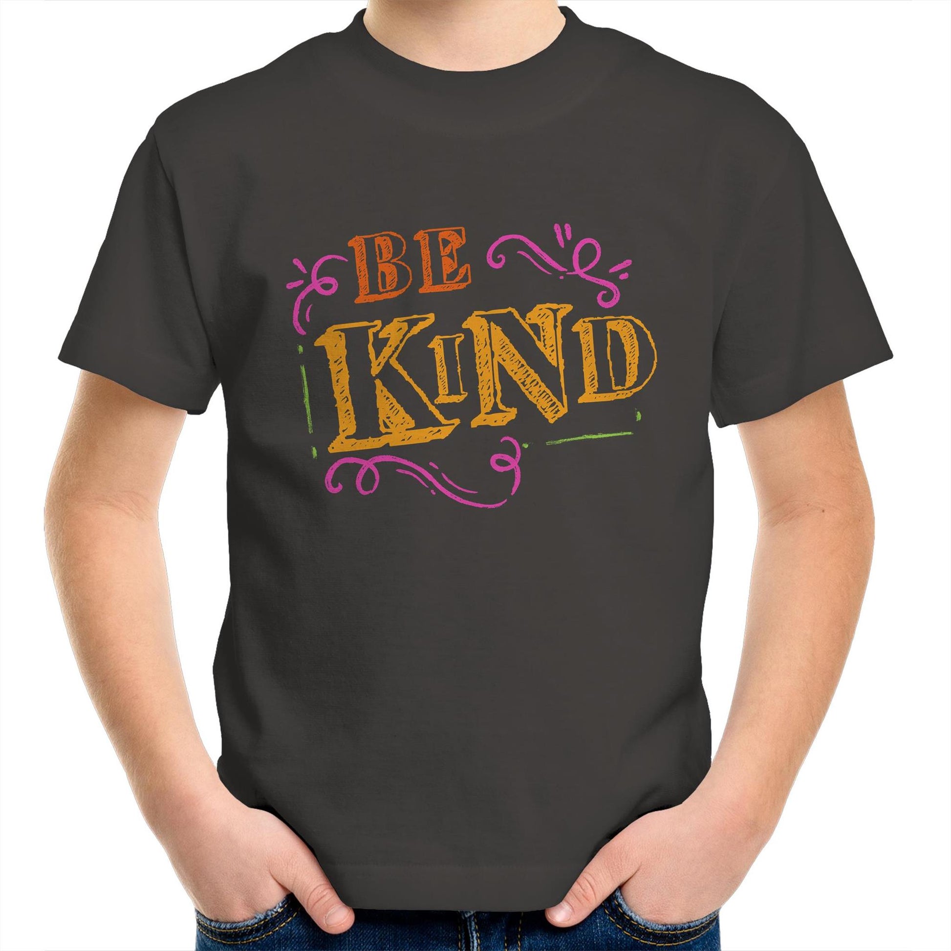 Be Kind - Kids Youth Crew T-Shirt Charcoal Kids Youth T-shirt
