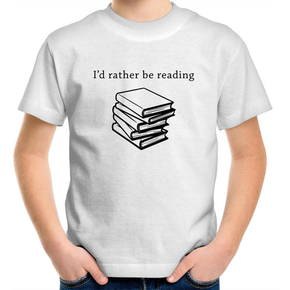 I'd Rather Be Reading - Kids Youth Crew T-Shirt White Kids Youth T-shirt Funny