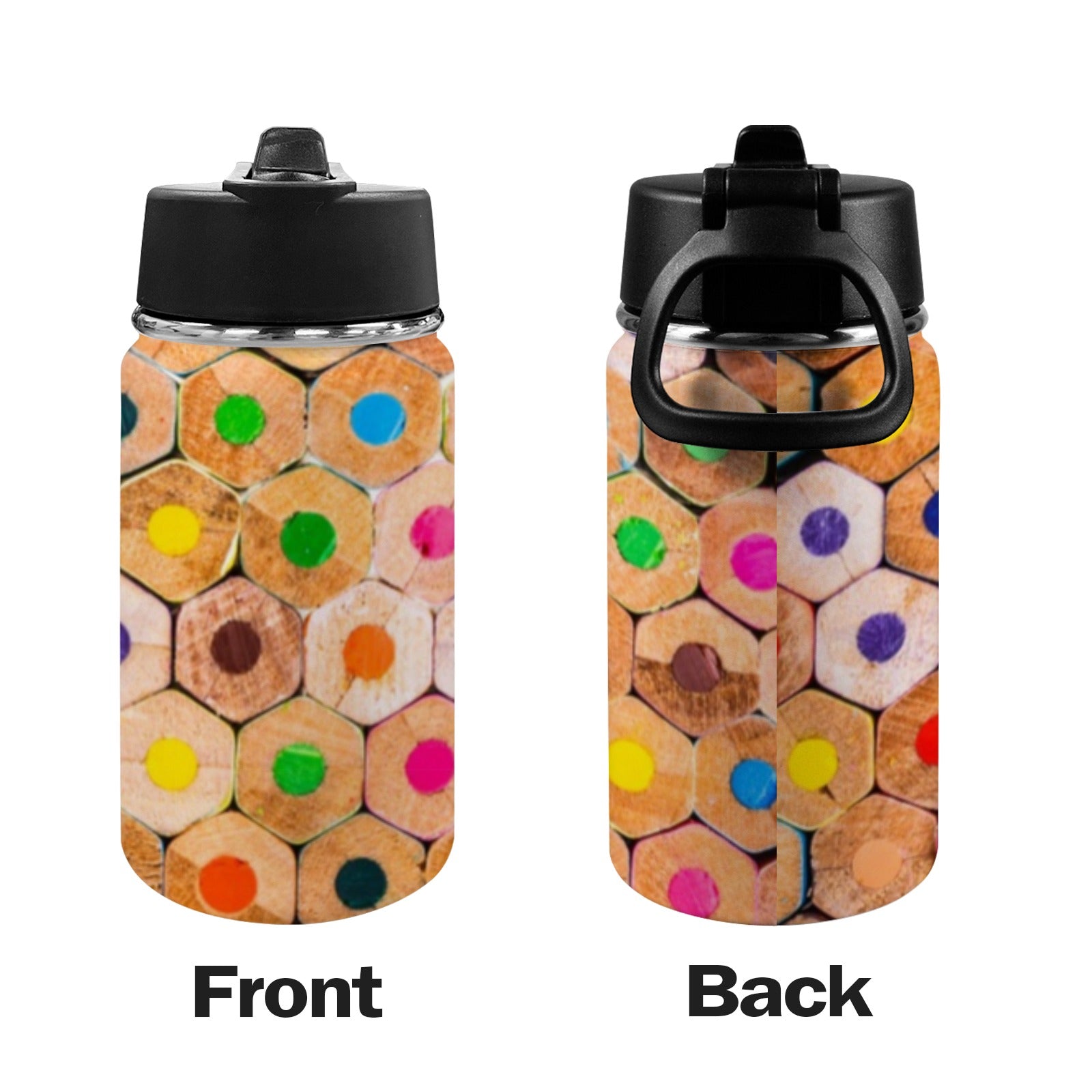 Pencils - Kids Water Bottle with Straw Lid (12 oz) Kids Water Bottle with Straw Lid