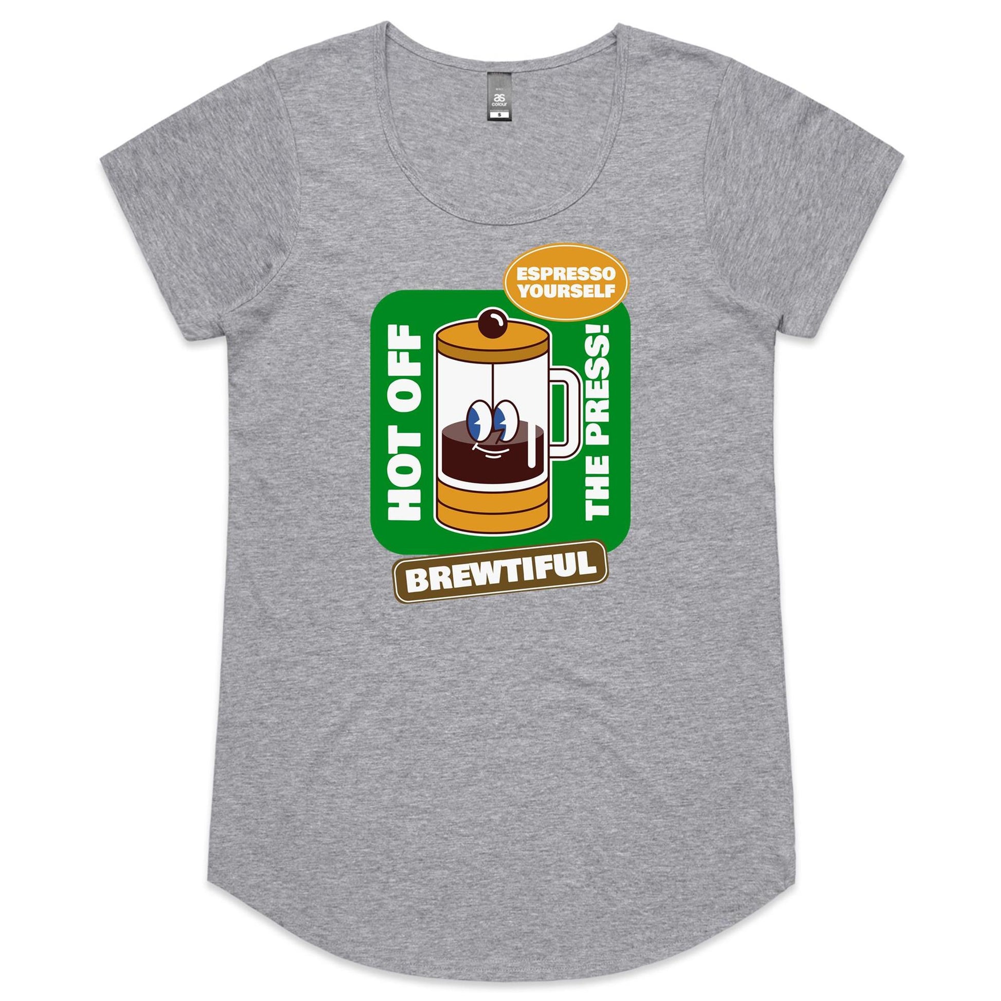 Brewtiful, Espresso Yourself - Womens Scoop Neck T-Shirt Grey Marle Womens Scoop Neck T-shirt Coffee