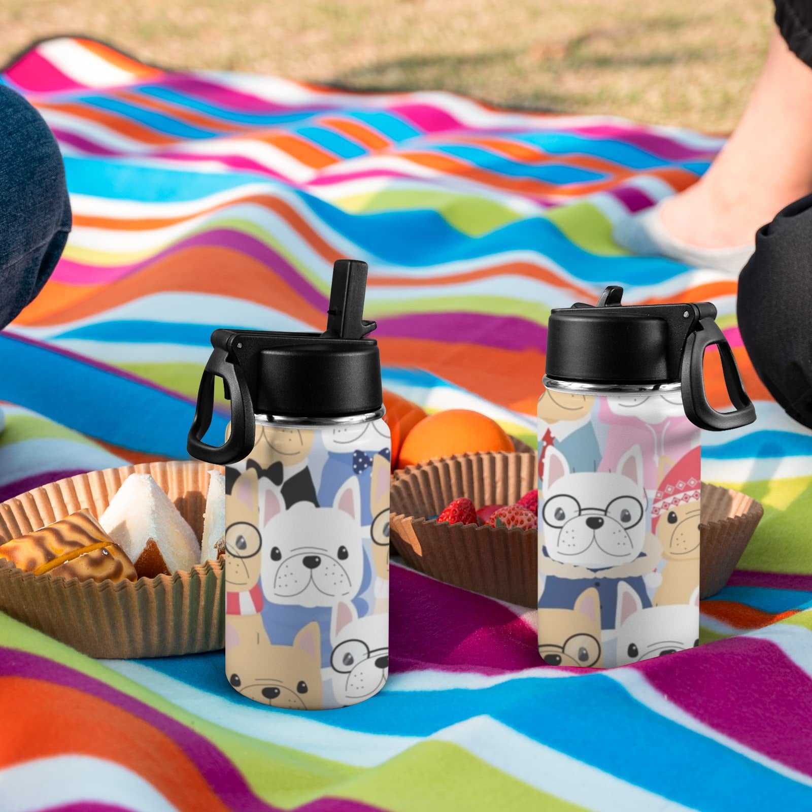 Dog Crowd - Kids Water Bottle with Straw Lid (12 oz) Kids Water Bottle with Straw Lid Printed Offshore