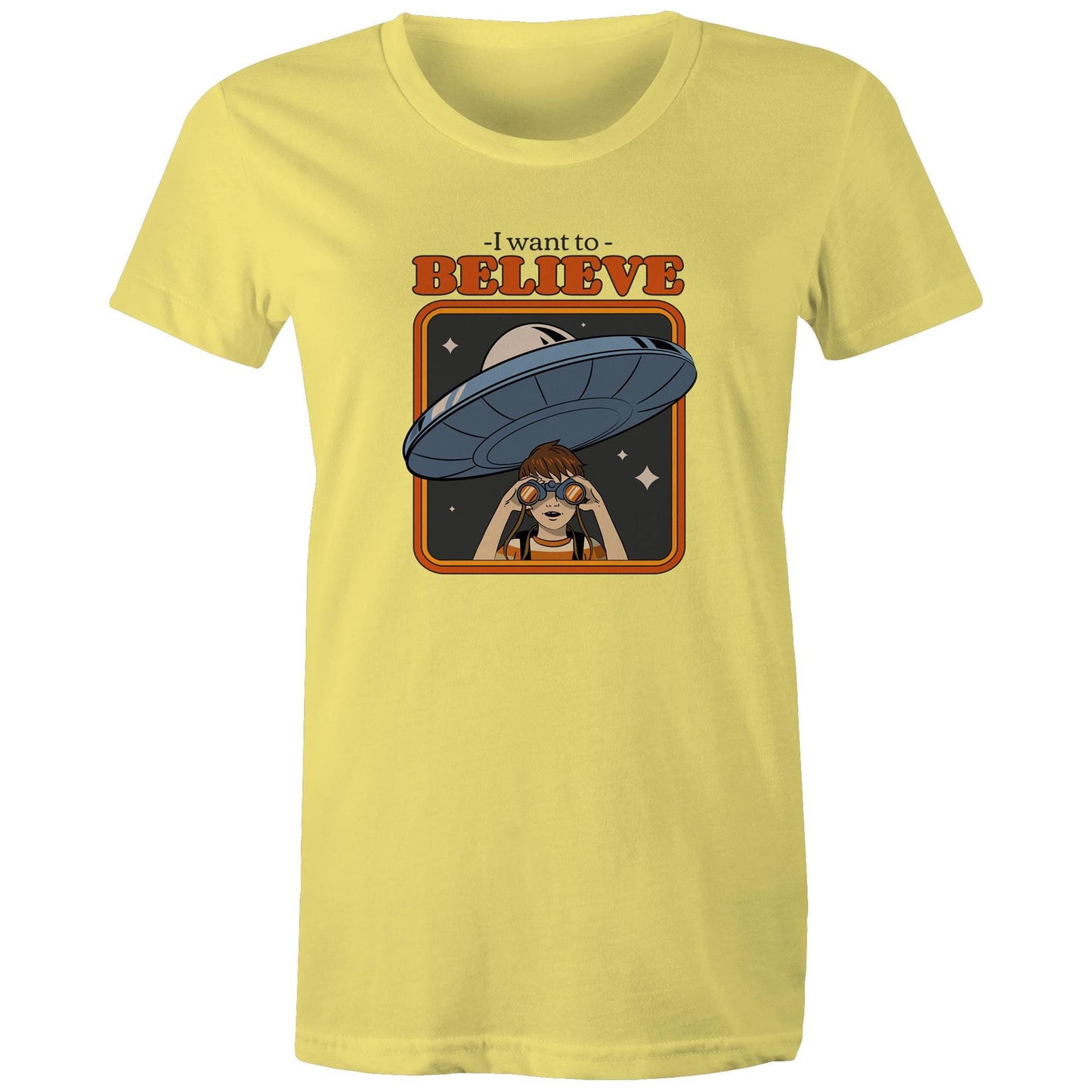 I Want To Believe - Womens T-shirt Yellow Womens T-shirt Sci Fi
