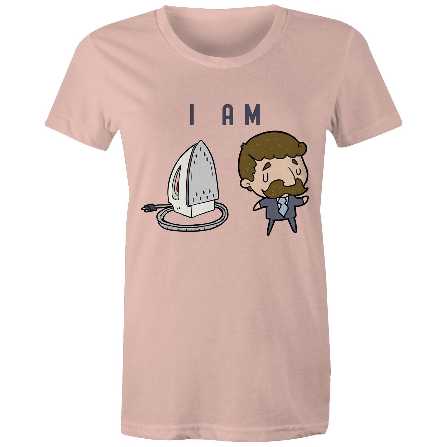 I Am Ironing Man Cartoon - Womens T-shirt Pale Pink Womens T-shirt comic Funny