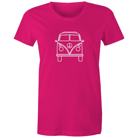 Beach Van - Women's T-shirt Fuchsia Womens T-shirt Retro Summer Surf Womens