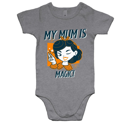 My Mum Is Magic - Baby Bodysuit Grey Marle Baby Bodysuit Mum Retro