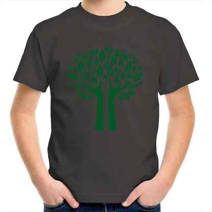 Green Tree - Kids Youth Crew T-Shirt Charcoal Kids Youth T-shirt Environment Plants
