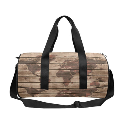 Map On Wood - Round Duffle Bag Round Duffle Bag