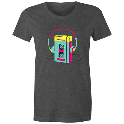 Wired For Sound, Music Player - Womens T-shirt Asphalt Marle Womens T-shirt Music Retro Womens
