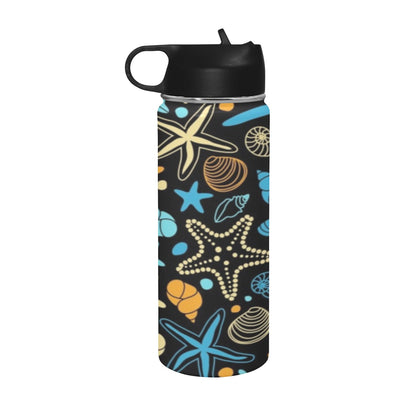 Starfish And Shells - Insulated Water Bottle with Straw Lid (18 oz) Insulated Water Bottle with Straw Lid Printed Offshore