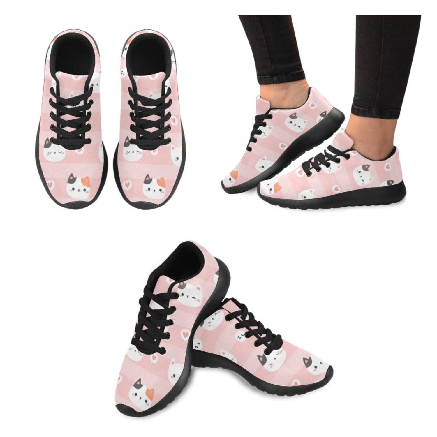 Pink Cats - Kids Sneakers Pink Cats - Black Kid's Running Shoes (Model 020) Kids Sneakers