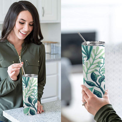 Green Foliage - 20oz Tall Skinny Tumbler with Lid and Straw 20oz Tall Skinny Tumbler with Lid and Straw Printed Offshore