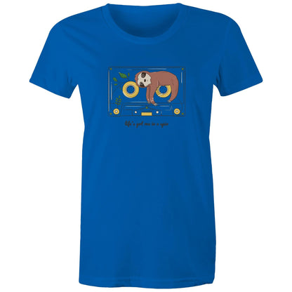 Cassette, Life's Got Me In A Spin - Womens T-shirt Bright Royal Womens T-shirt animal Music Retro