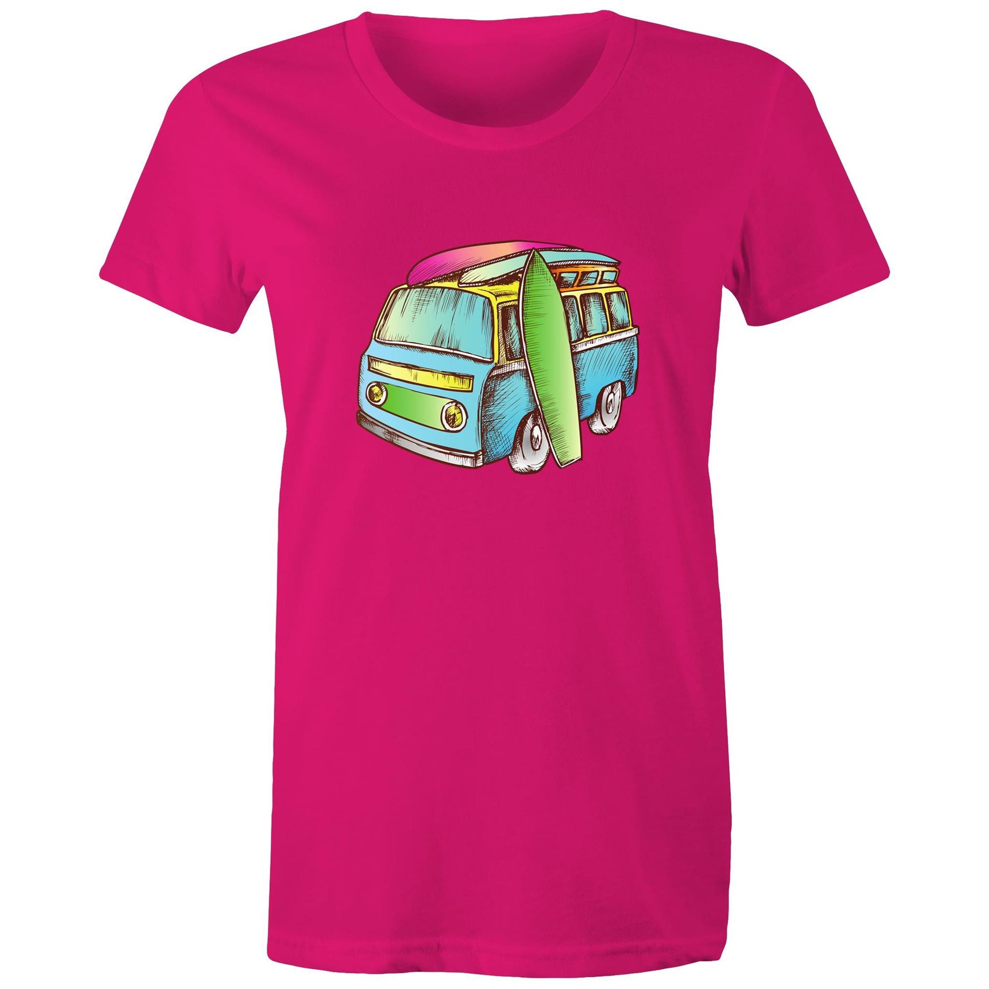 Surf Trip - Womens T-shirt Fuchsia Womens T-shirt Retro Summer Womens