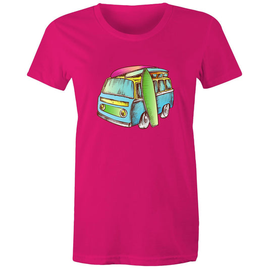 Surf Trip - Womens T-shirt Fuchsia Womens T-shirt Retro Summer Womens