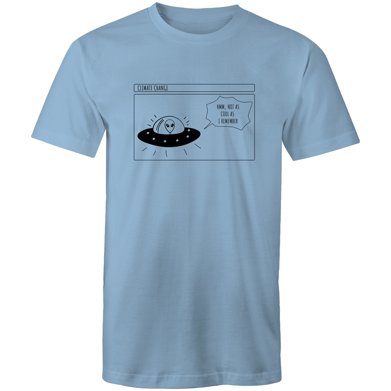 Alien Climate Change - Mens T-Shirt Carolina Blue Mens T-shirt comic Environment Funny Mens Sci Fi Space