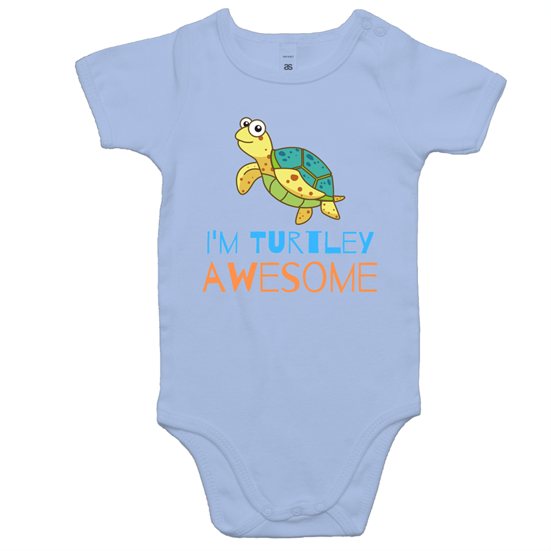I'm Turtley Awesome - Baby Bodysuit Powder Blue Baby Bodysuit animal Funny kids