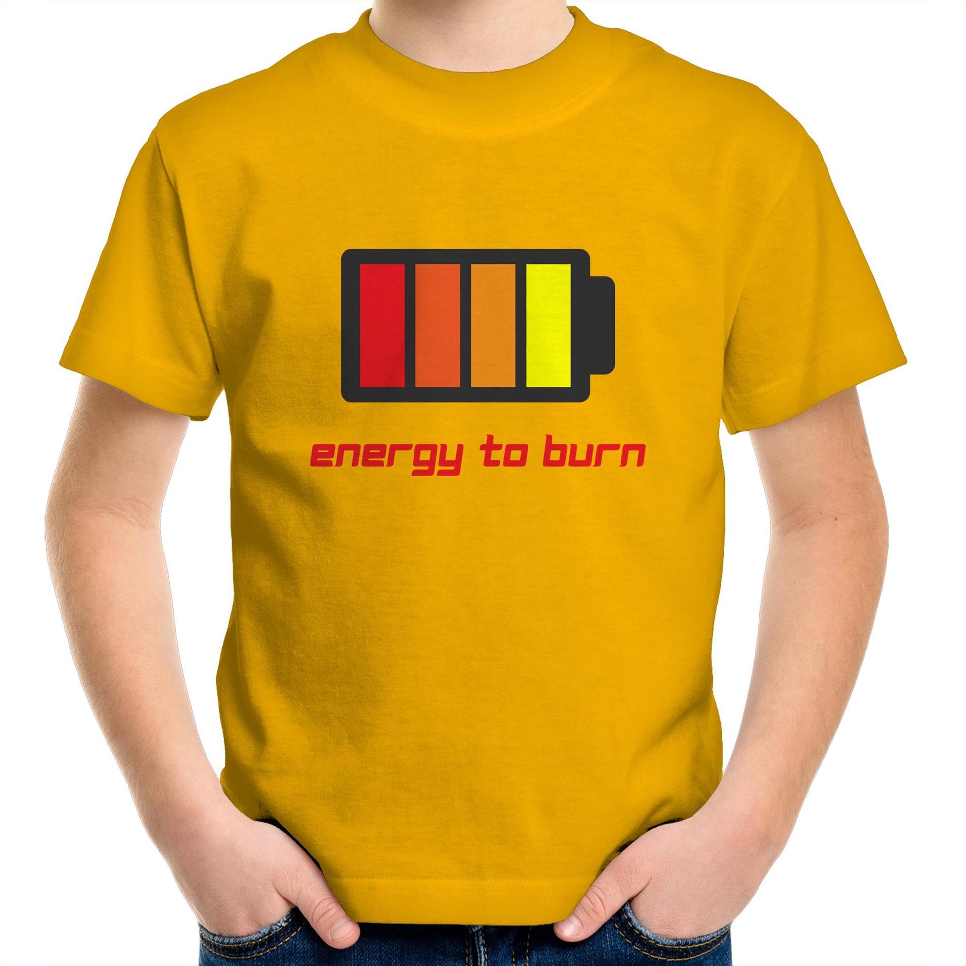 Energy To Burn - Kids Youth Crew T-Shirt Gold Kids Youth T-shirt Funny
