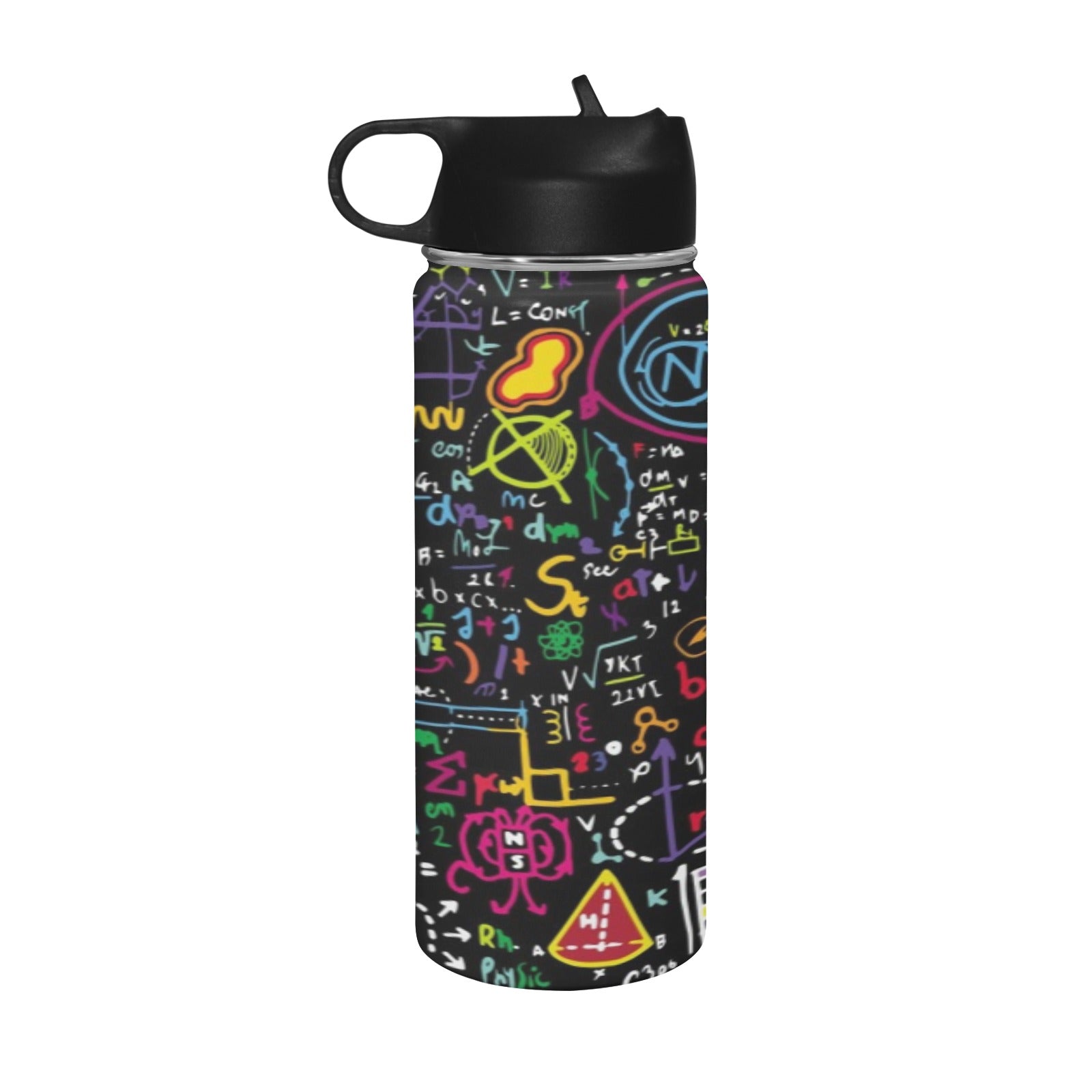 Math Scribbles Insulated Water Bottle with Straw Lid (18 oz) Insulated Water Bottle with Straw Lid