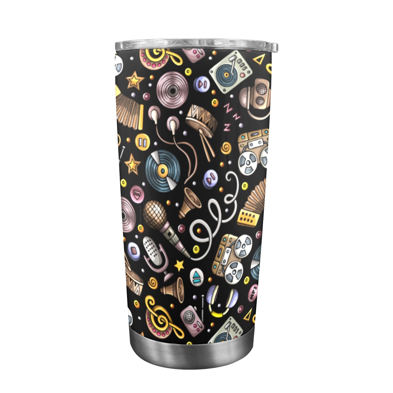 Retro Music Mix - 20oz Mobile Tumbler with Clear Slide Lid Clear Lid Travel Mug Music
