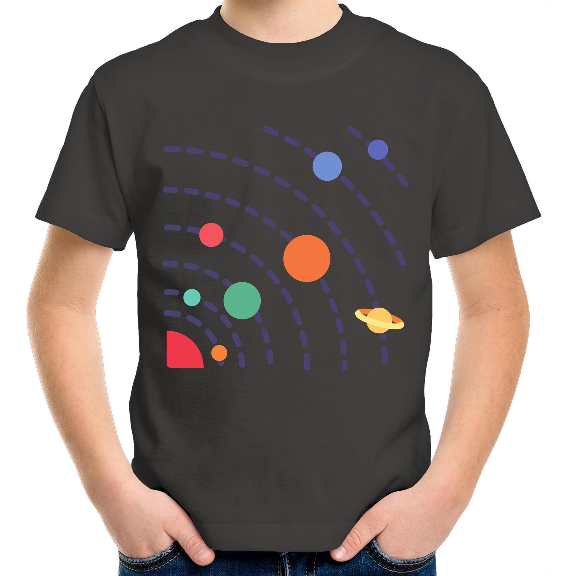 Solar System - Kids Youth Crew T-Shirt Charcoal Kids Youth T-shirt Science Space