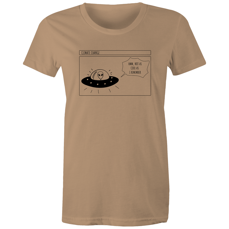 Alien Climate Change - Women's T-shirt Tan Womens T-shirt comic Environment Funny Retro Sci Fi Womens