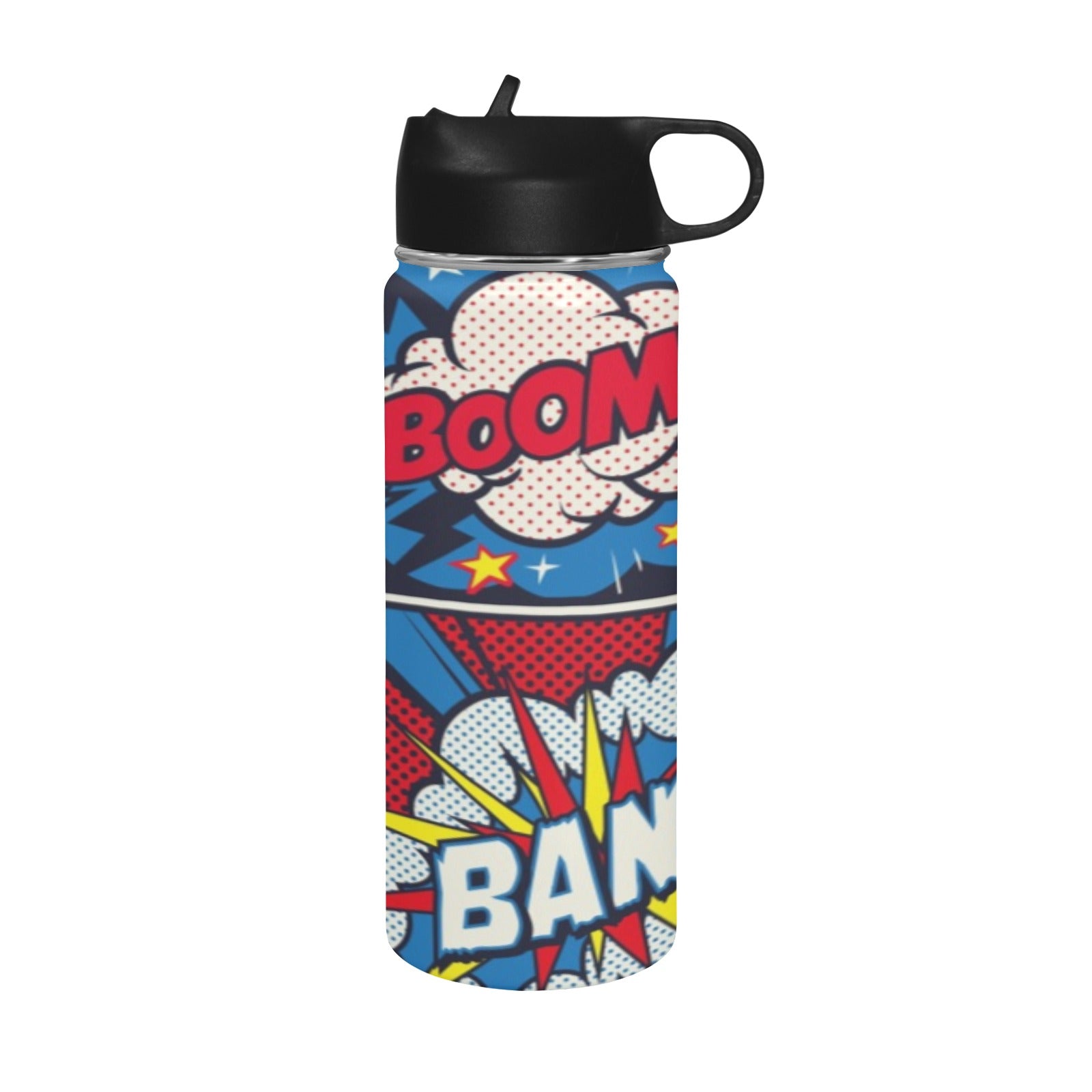 Comic Book Insulated Water Bottle with Straw Lid (18 oz) Insulated Water Bottle with Straw Lid