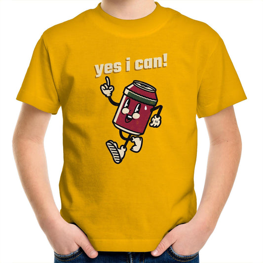 Yes I Can! - Kids Youth Crew T-Shirt Gold Kids Youth T-shirt Motivation Retro