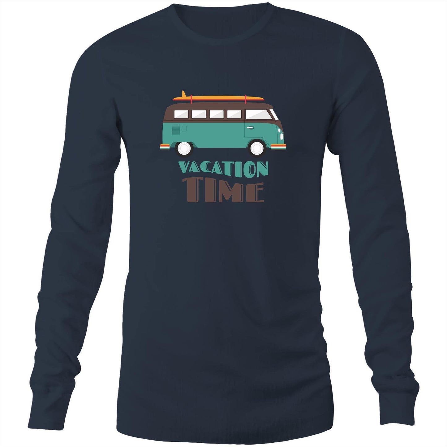 Vacation Time - Long Sleeve T-Shirt Navy Unisex Long Sleeve T-shirt Mens Retro Summer Womens
