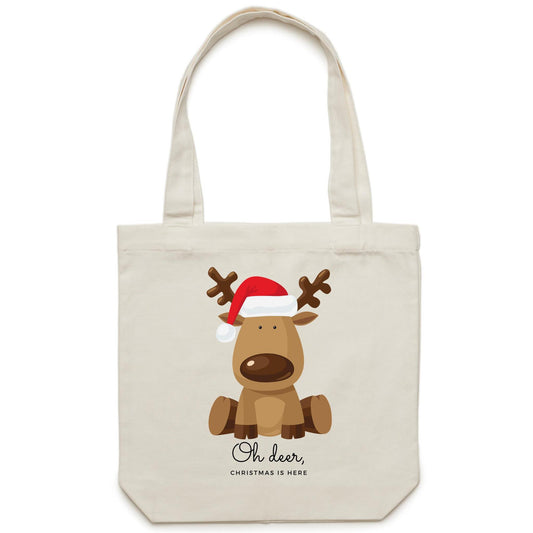 Oh Deer, Christmas Is Here - Canvas Tote Bag Default Title Christmas Tote Bag Merry Christmas