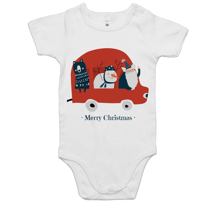 Santa Car - Baby Onesie Romper White Christmas Baby Bodysuit Merry Christmas