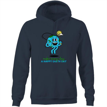 Make Every Day A Happy Earth Day - Pocket Hoodie Sweatshirt Navy Hoodie Environment