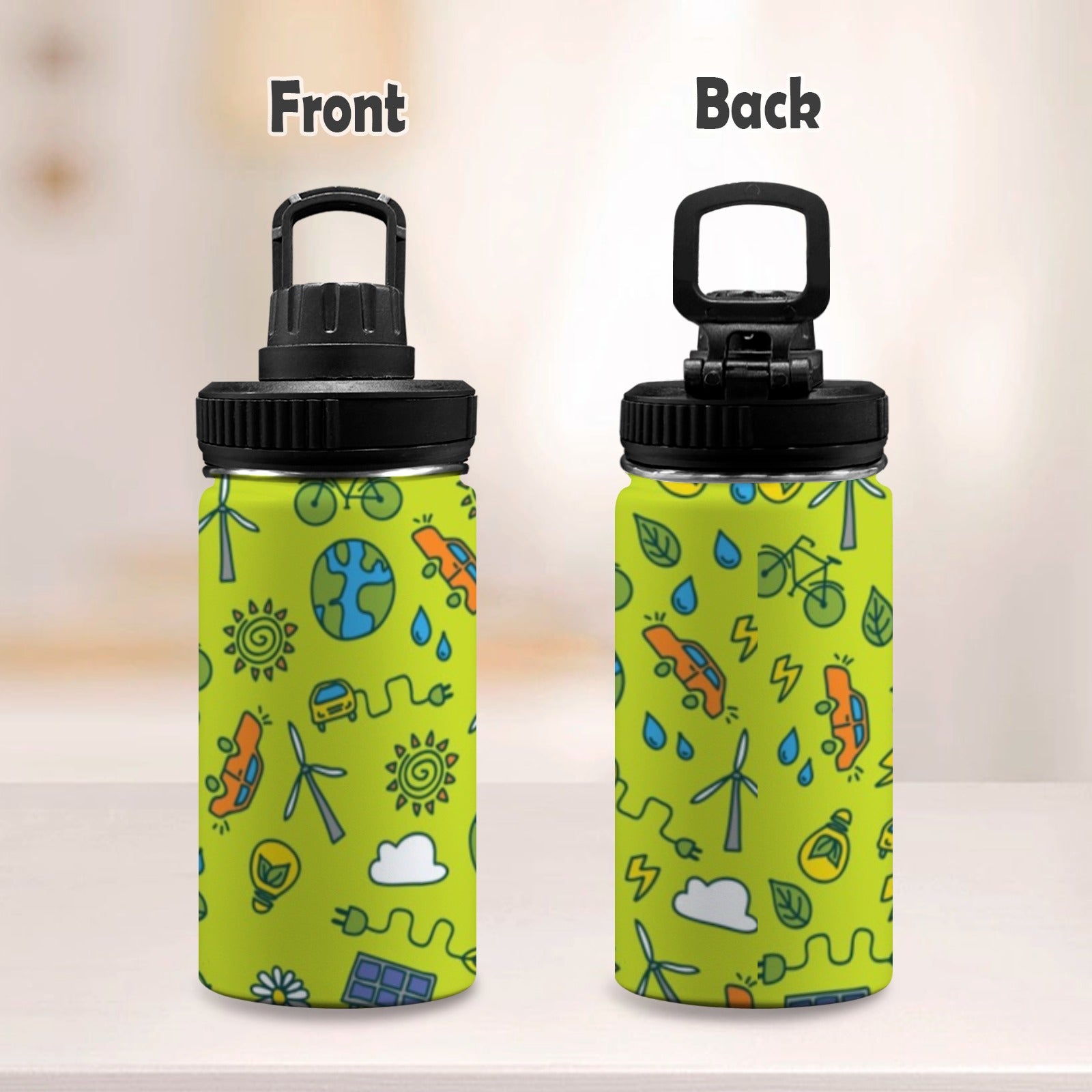 Go Green - Kids Water Bottle with Chug Lid (12 oz) Kids Water Bottle with Chug Lid Environment