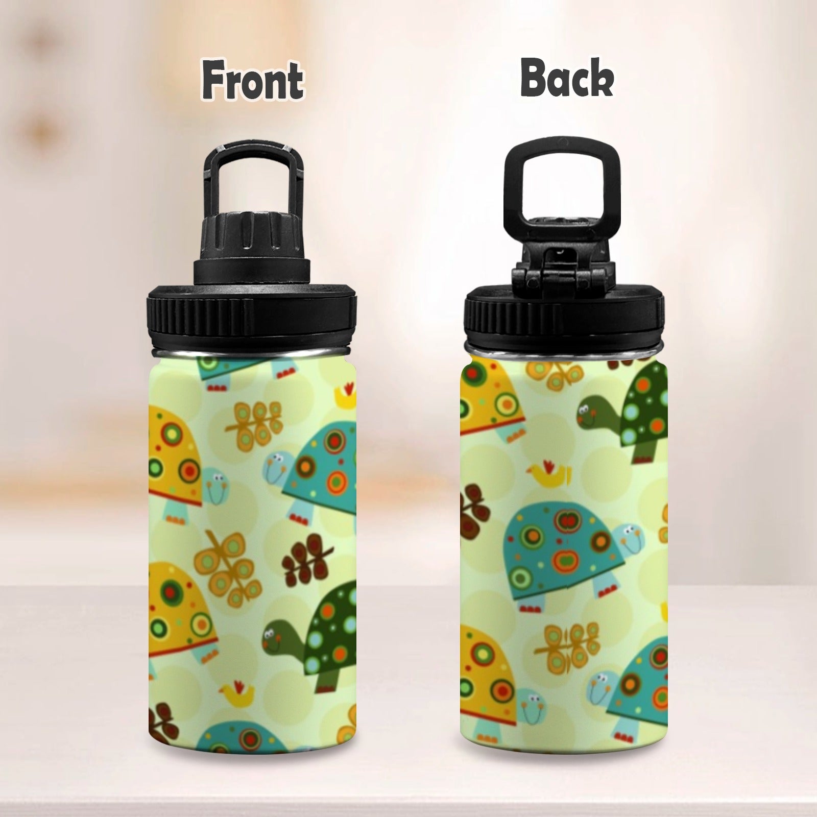 Quirky Turtles - Kids Water Bottle with Chug Lid (12 oz) Kids Water Bottle with Chug Lid