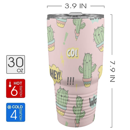 Cactus Cat - 30oz Insulated Stainless Steel Mobile Tumbler 30oz Insulated Stainless Steel Mobile Tumbler animal Plants Printed Offshore