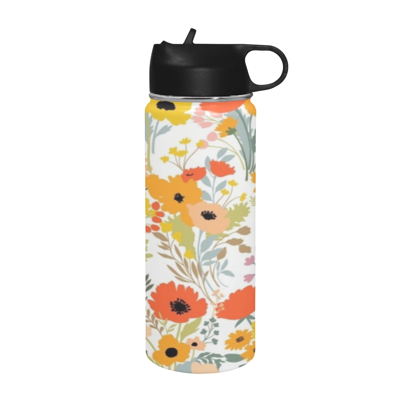 Fun Floral - Insulated Water Bottle with Straw Lid (18 oz) Insulated Water Bottle with Straw Lid Printed Offshore