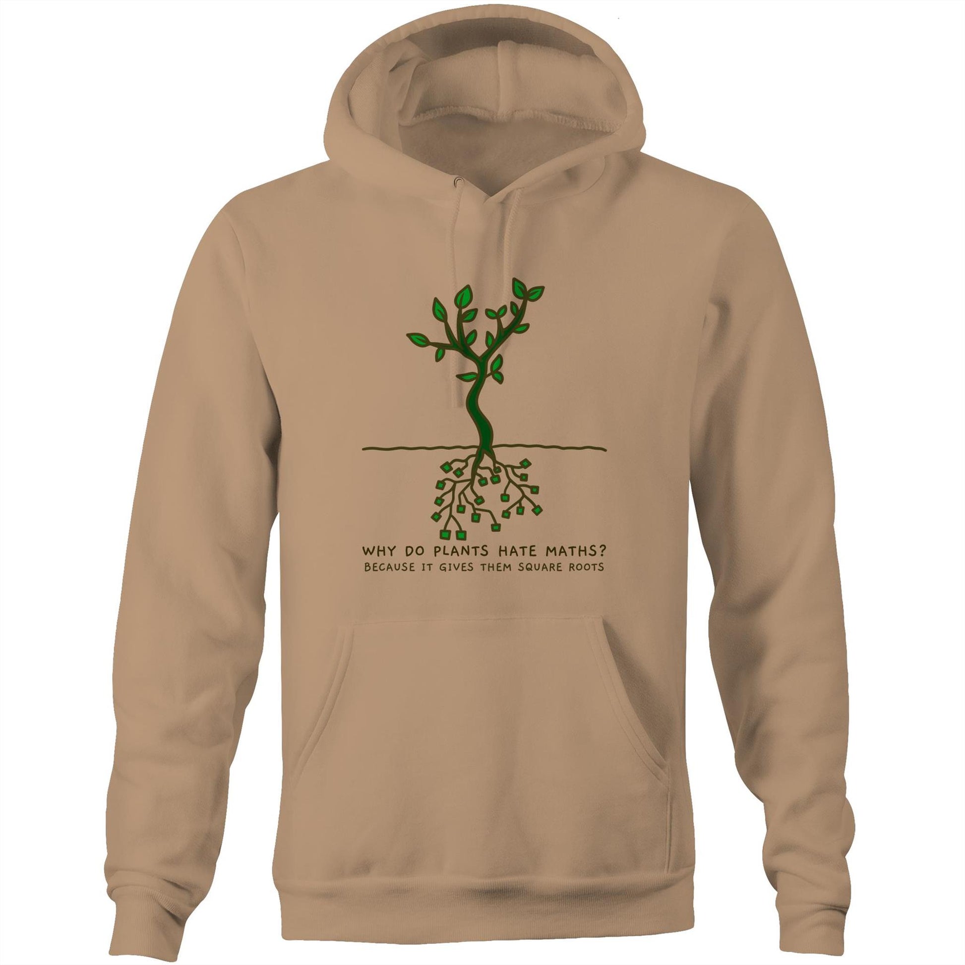 Square Roots - Pocket Hoodie Sweatshirt Tan Hoodie Maths Plants Science