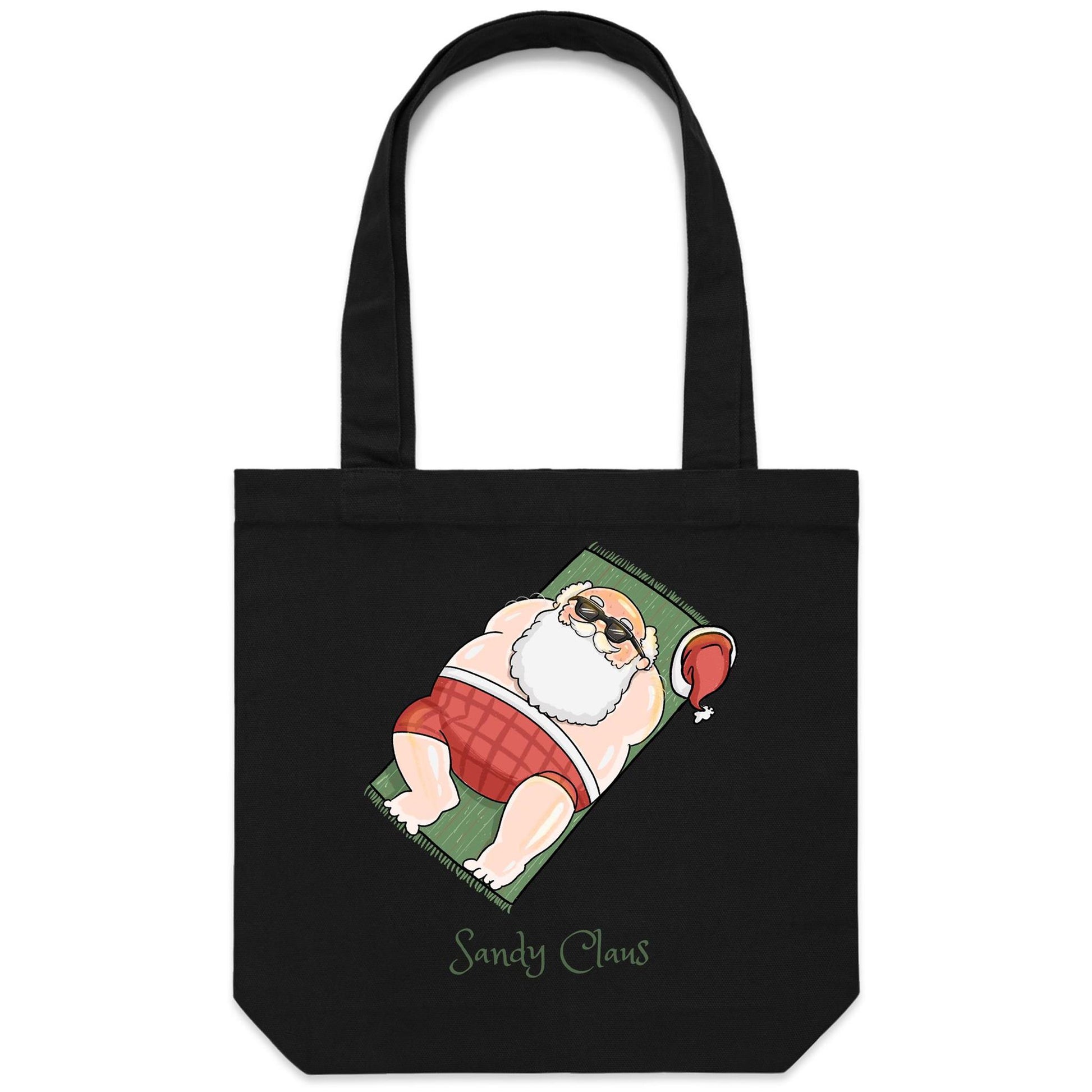 Sandy Claus - Canvas Tote Bag Black One Size Christmas Tote Bag Merry Christmas