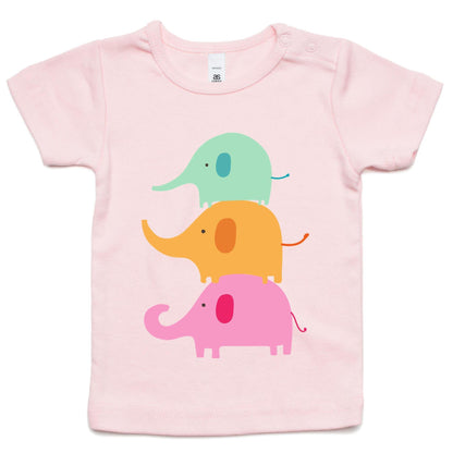 Three Cute Elephants - Baby T-shirt Pink Baby T-shirt animal kids