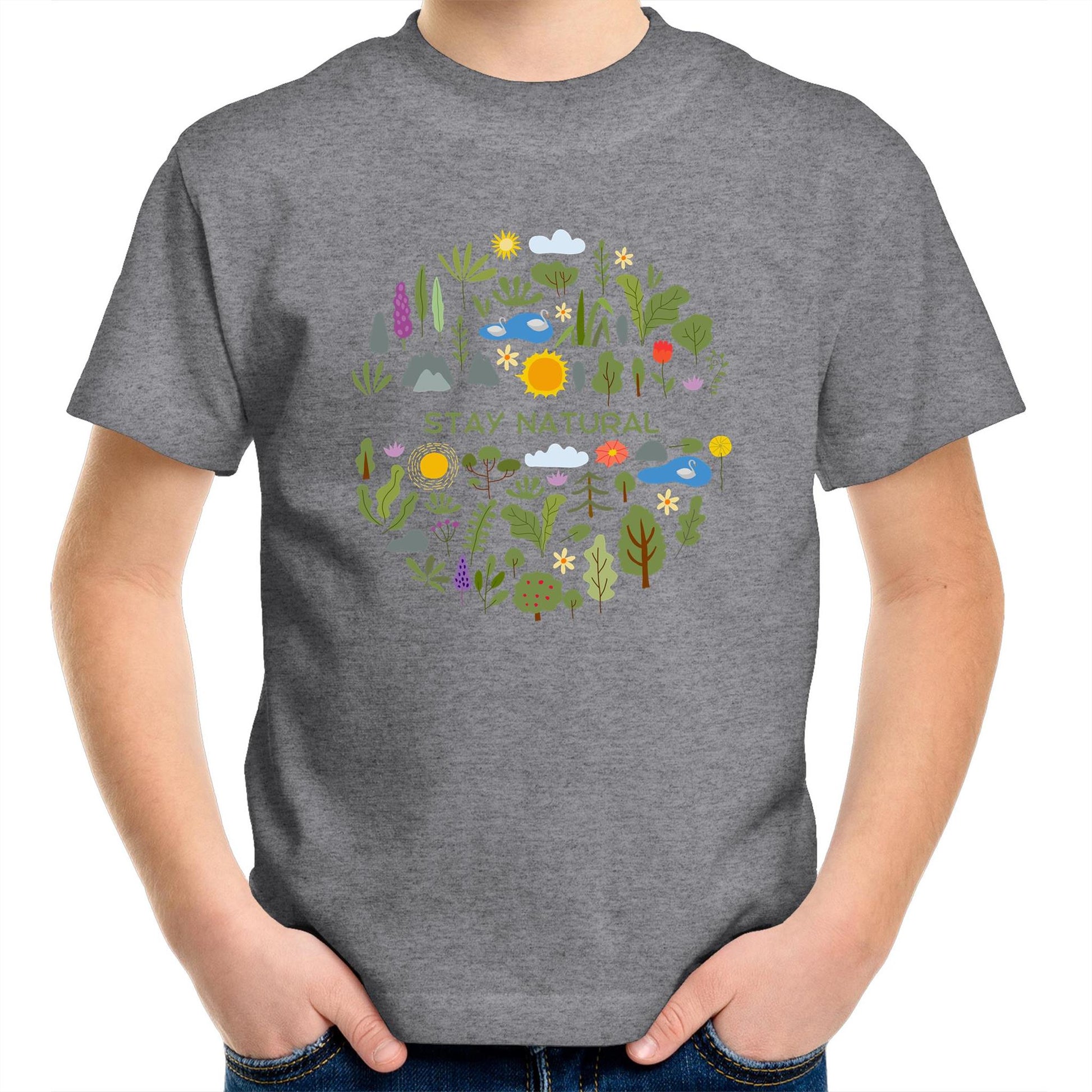 Stay Natural - Kids Youth Crew T-Shirt Grey Marle Kids Youth T-shirt Environment Plants
