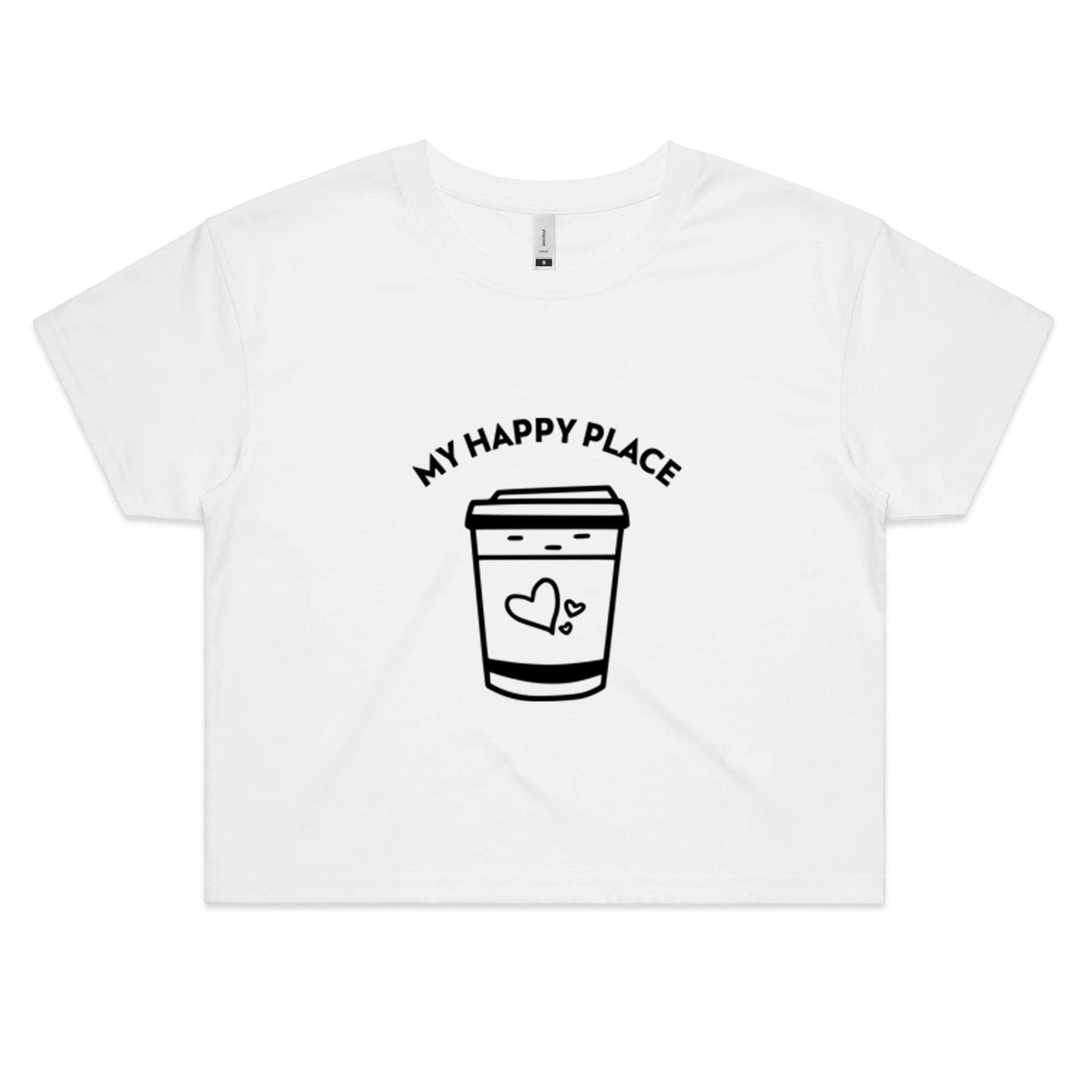 My Happy Place - Womens Crop Tee White Womens Crop Top Coffee Womens