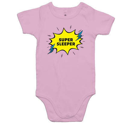 Super Sleeper - Baby Bodysuit Pink Baby Bodysuit comic kids Retro