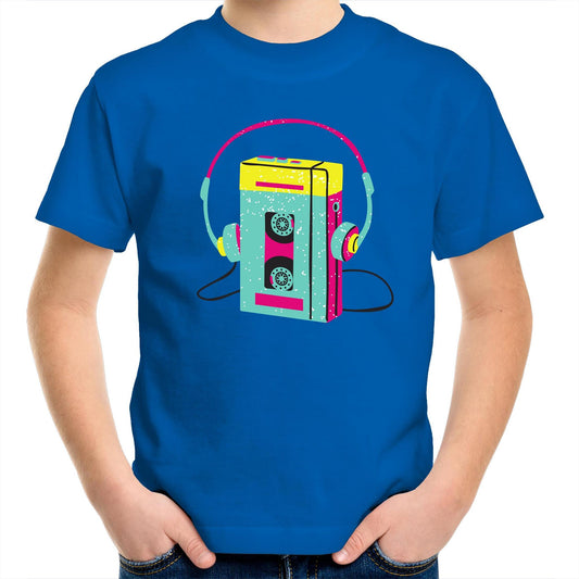 Wired For Sound, Music Player Kids Youth Crew T-Shirt Bright Royal Kids Youth T-shirt Music Retro