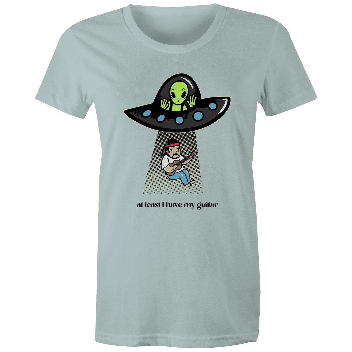 Guitarist Alien Abduction - Womens T-shirt Pale Blue Womens T-shirt Music Sci Fi