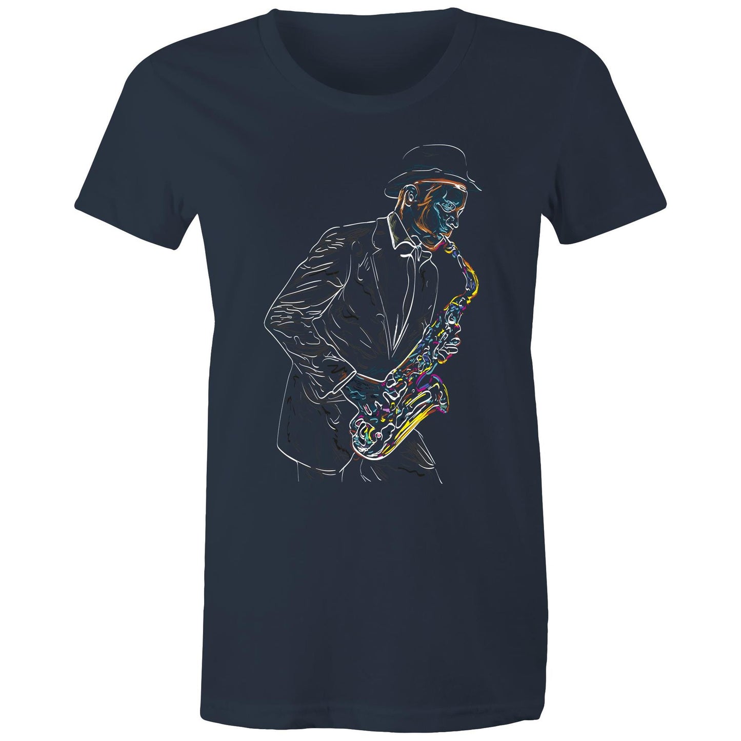 Saxophone - Womens T-shirt Navy Womens T-shirt Music Womens