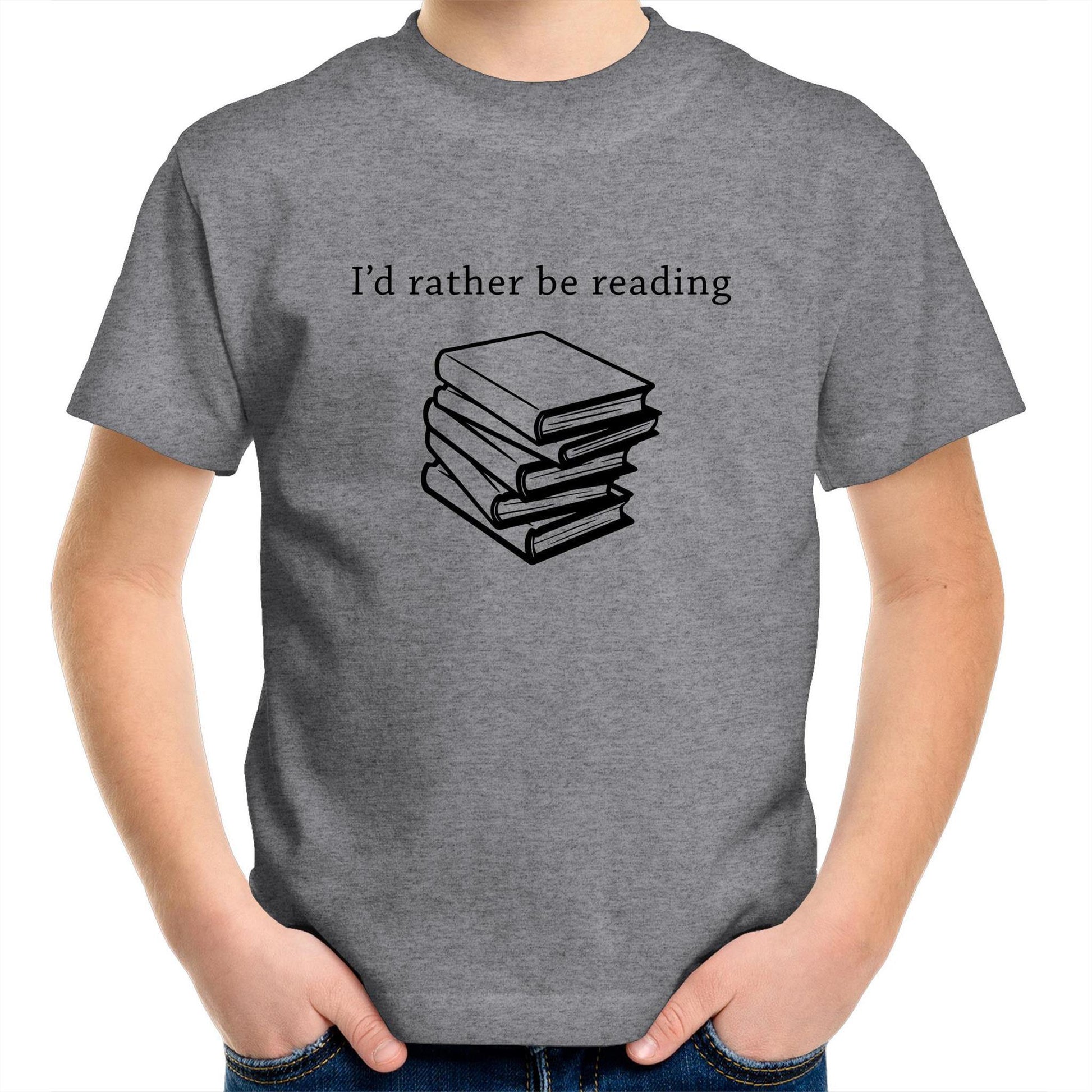 I'd Rather Be Reading - Kids Youth Crew T-Shirt Grey Marle Kids Youth T-shirt Funny