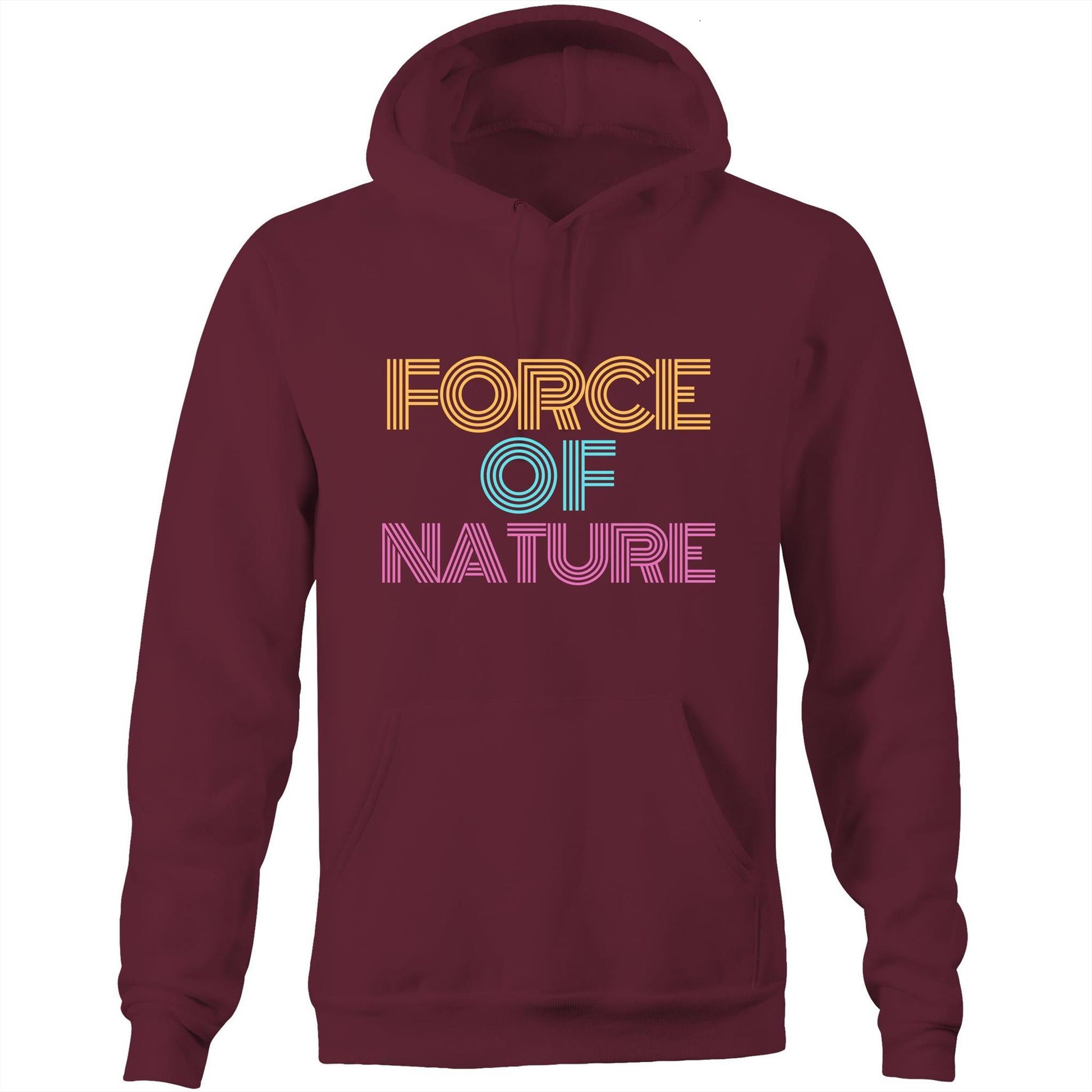 Force Of Nature - Pocket Hoodie Sweatshirt Burgundy Hoodie Mens Womens